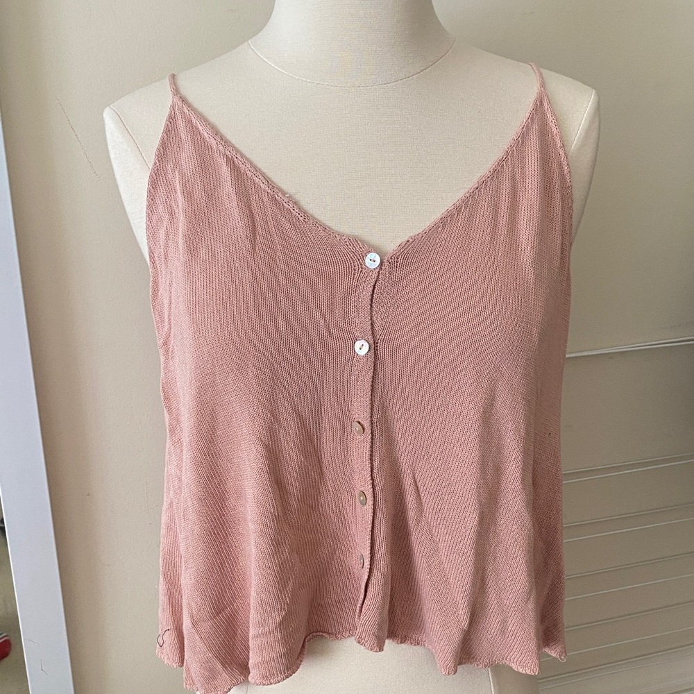 Pink Button-Up Women's Knit Tank Top